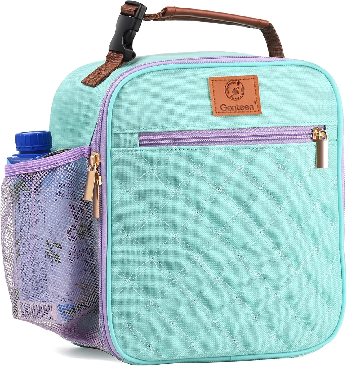 Genteen Kids Lunch Box Insulated Soft Mini Cooler with Bottle Holder, Lightweight Reusable Easy-Clean Lunch bag for Girls, Boys Back to School-Purlpe/Light Pink