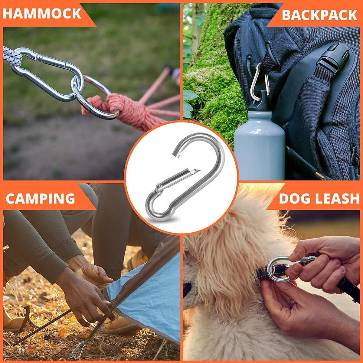 Large Stainless Steel Snap Hook Carabiner, Heavy Duty Outdoor