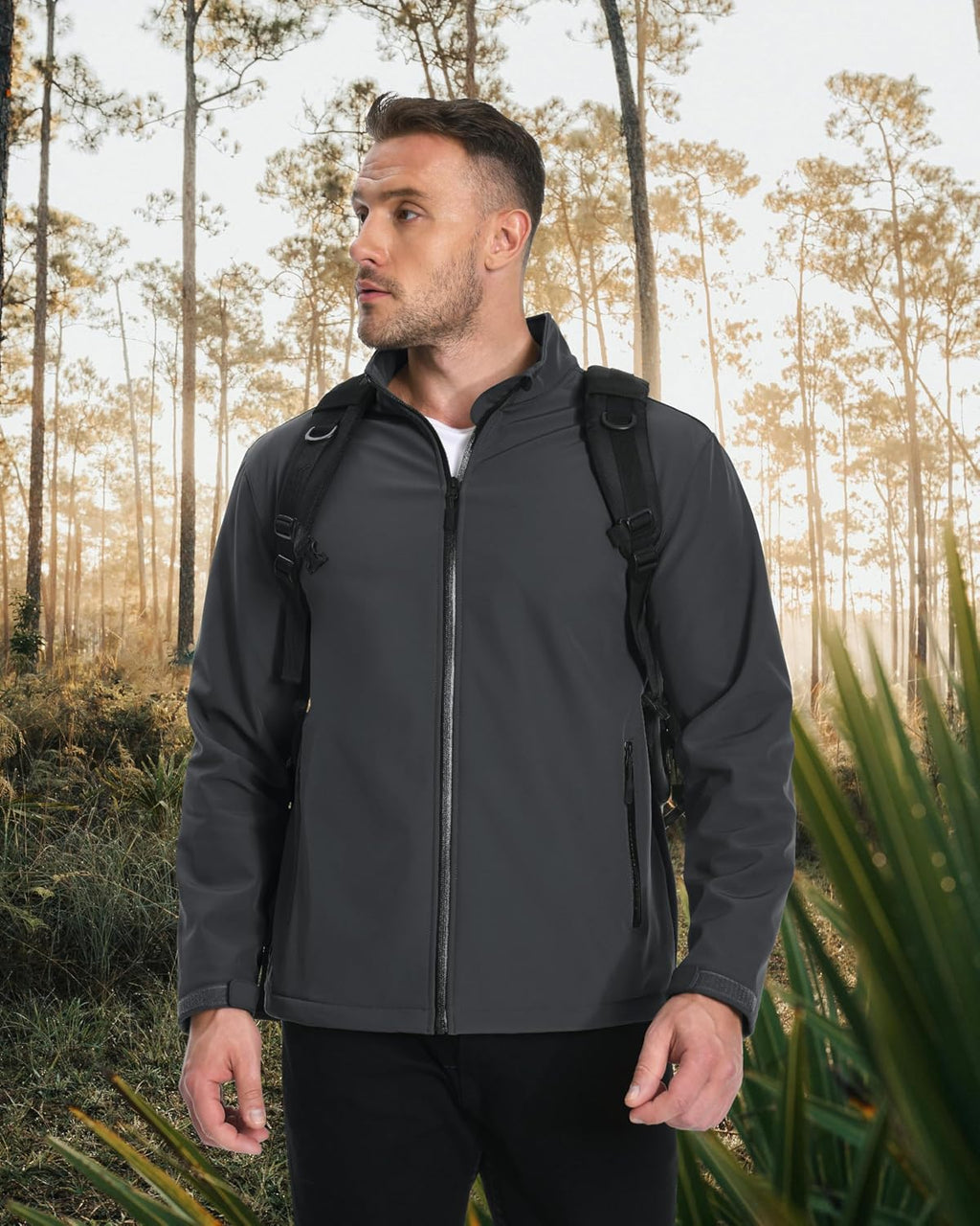 MAGCOMSEN Men's Fleece Lined Softshell Jacket Lightweight Waterproof Windbreaker Zip Up Winter Rain Coat Tactical Hiking