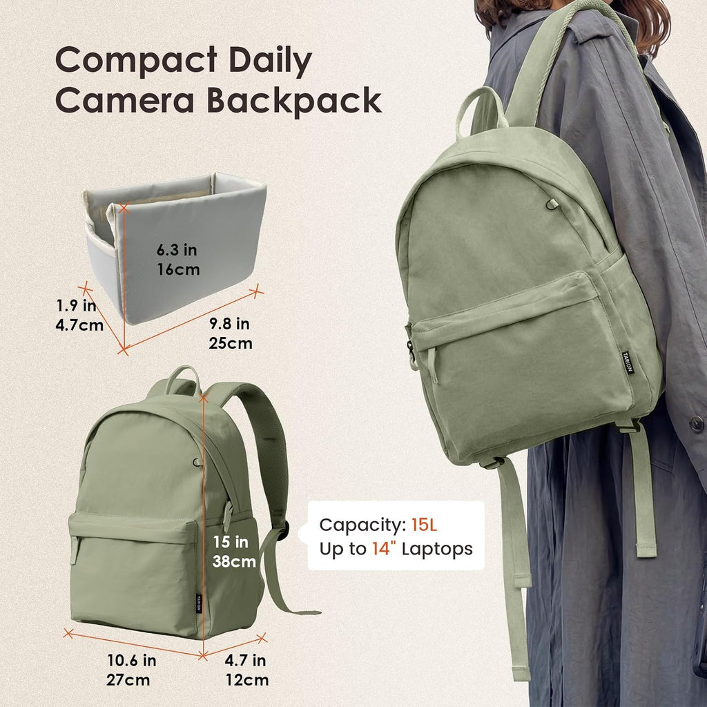 TARION Casual Camera Backpack 15L Urban Photography Bag, Once LT15, Green