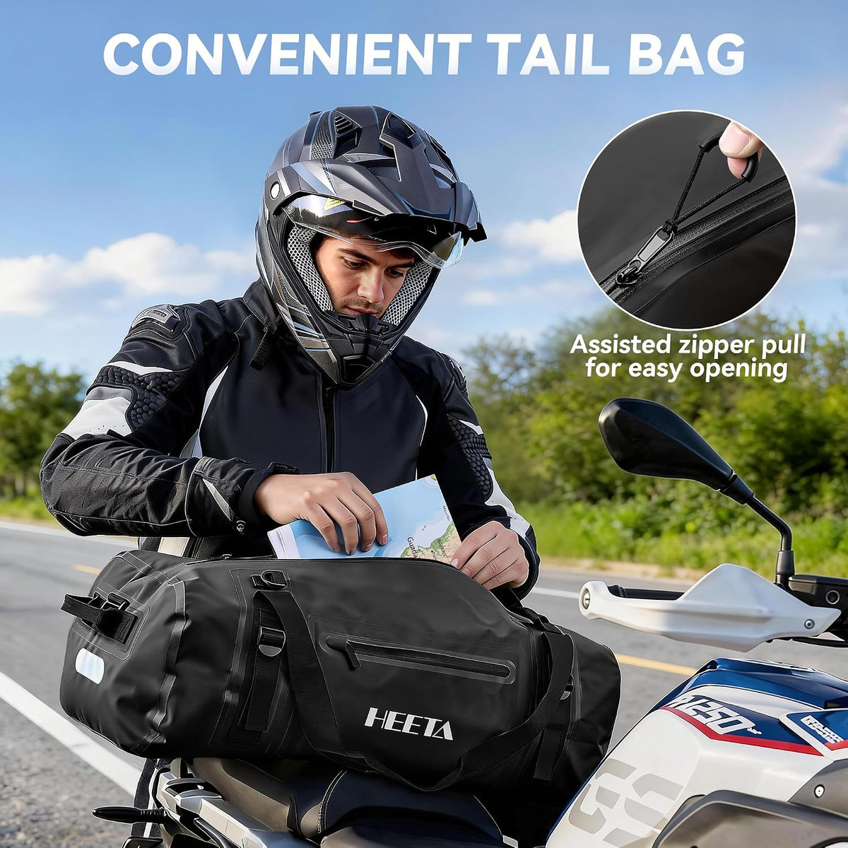 HEETA Waterproof Motorcycle Dry Bag Duffel Luggage Travel Bags, Black 50L