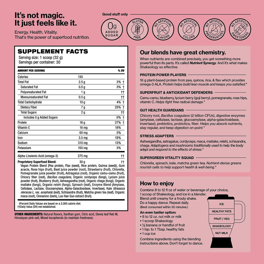 Shakeology 0g Added Sugar Plant-Based Protein - Tropical Strawberry,30 Serv