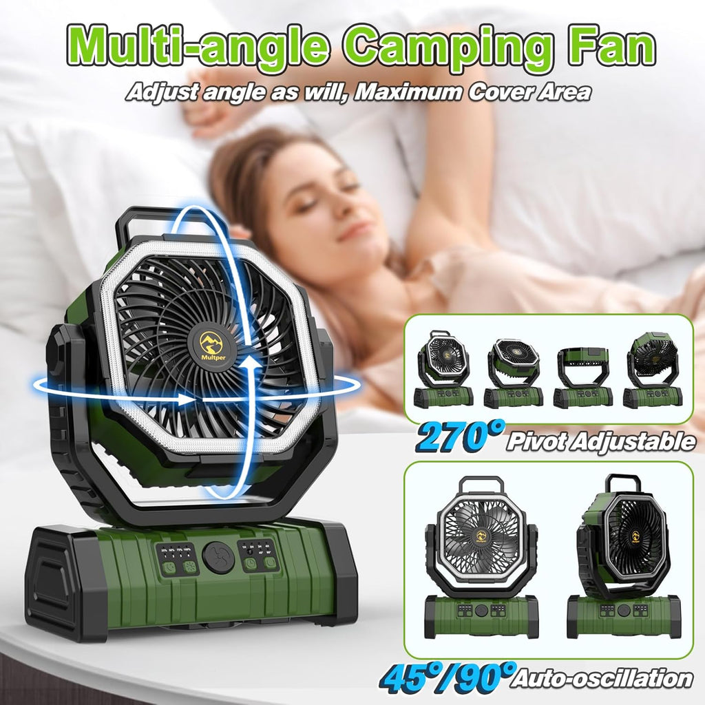 20000mAh Rechargeable Camping Fan with LED Lantern, Battery Powered Fan | Auto-Oscillating Portable Fan with Remote & Hook, 4 Speeds Portable Tent Fan for Travel,Outdoor,Home, RV,Camping Essentials