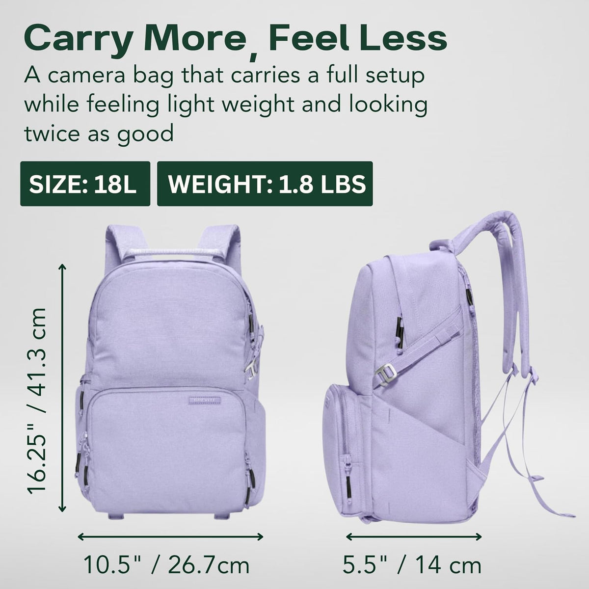 BREVITE Jumper Compact Camera Backpack 2026 Edition: A Minimalist & Travel-friendly Photography Backpack For DSLR Camera & Laptop w/Reinforced Straps & Stiffer Dividers (18L) (Lavender Dream Color)
