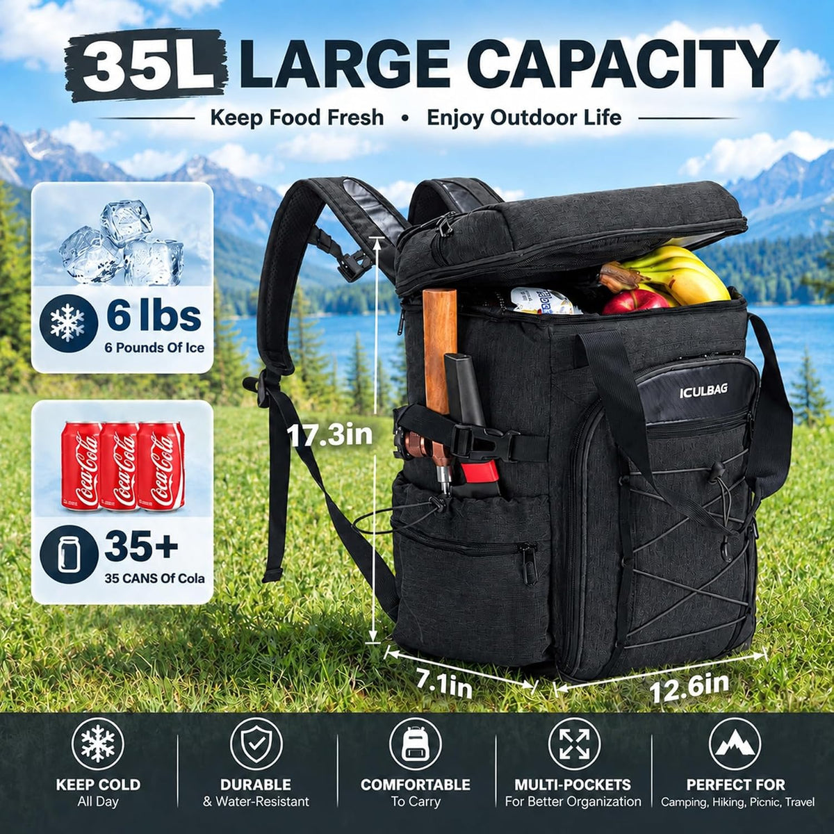 Backpack Coolers Insulated Leak Proof 38cans Soft Insulated Cooler Backpack for Women Men 12 Hours Cooling for Camping Hiking Beach Picnic