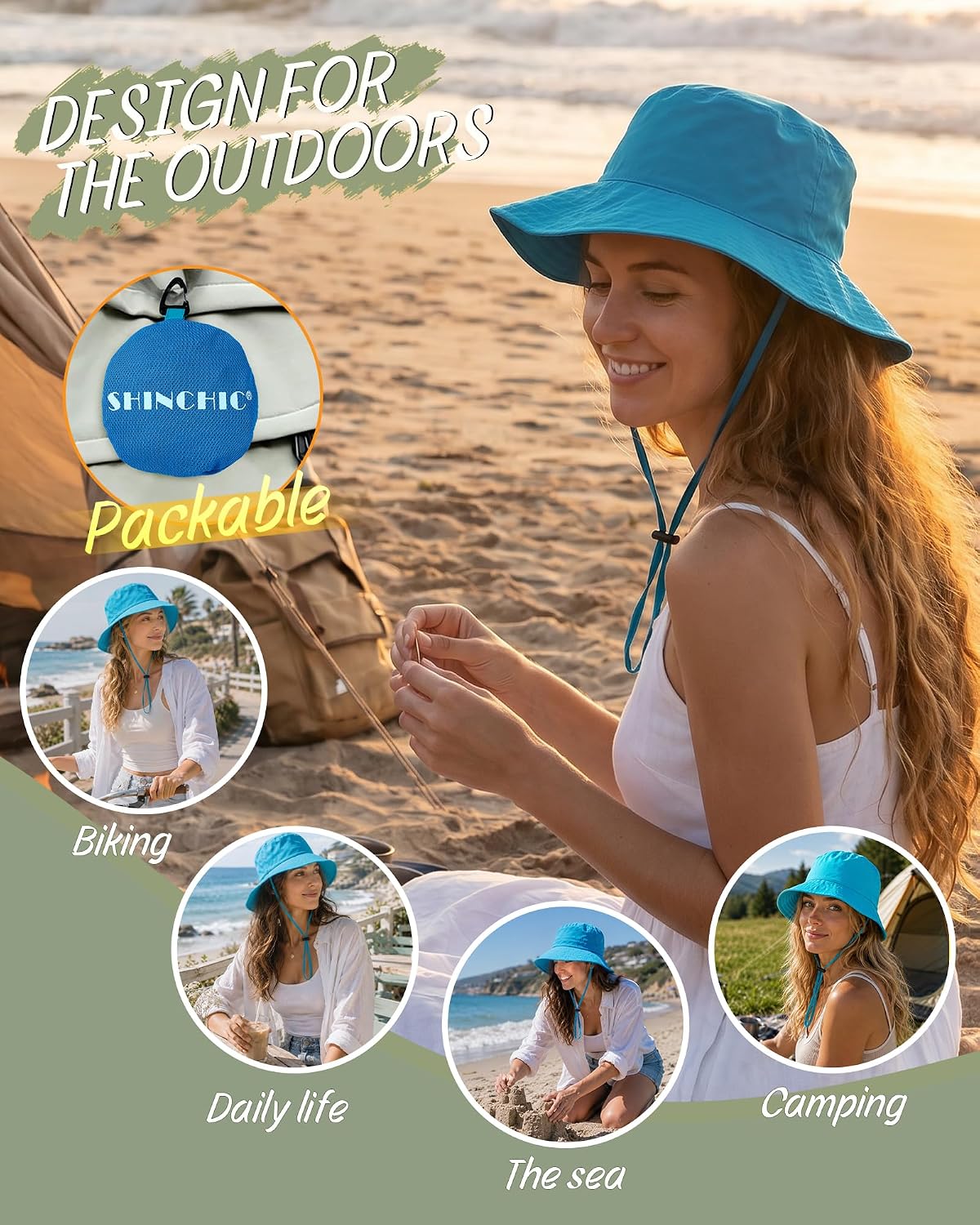 Water-Resistant UPF 50+ Sun Bucket Hat Packable Brimmed for Women Men