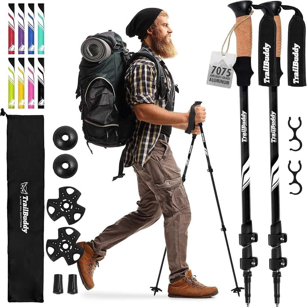 TrailBuddy Trekking Poles – Lightweight 7075 Aluminum Hiking Poles for Women, Men & Seniors – Collapsible Walking Sticks for Travel, Trails & Balance