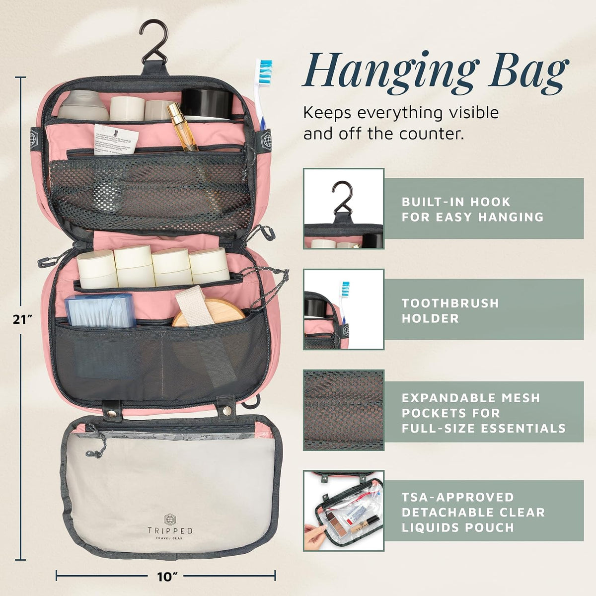 TRIPPED Travel Gear 3-Piece Travel Toiletry Bag Set