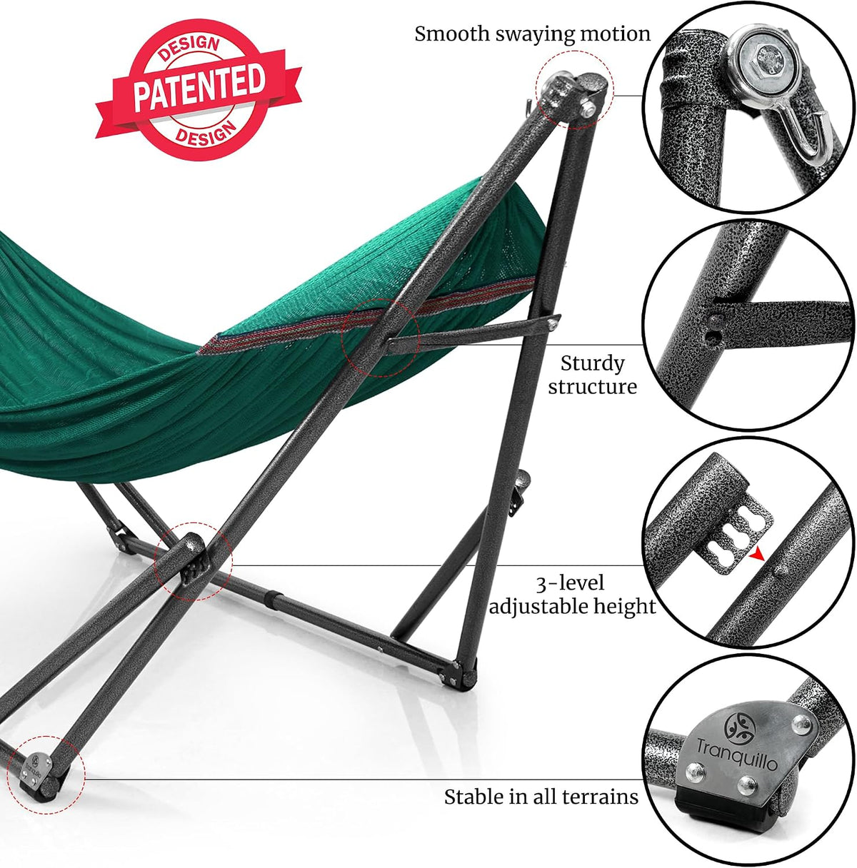 Tranquillo Double Hammock with Stand Included for 2 Persons, Peacock