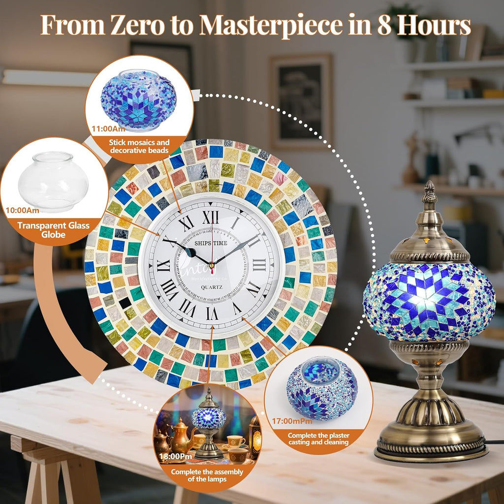 DIY Turkish Mosaic Lamp Kit for Adults & Teens, 5.2" Shade, Blue
