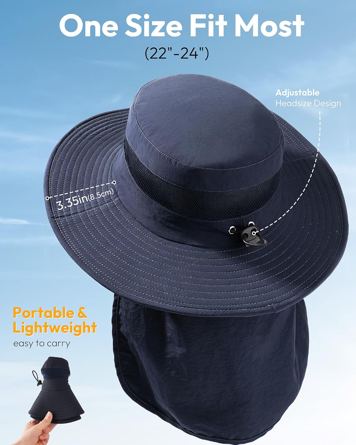 Sun Hats for Men Wide Brim Bucket Hat with Neck Flap for Fishing & Hiking Mens Sun Hat for UV Protection