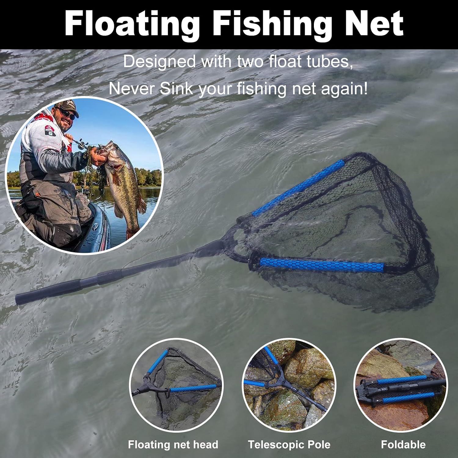 PLUSINNO Fishing Net Fish Floating Landing Net with Handle