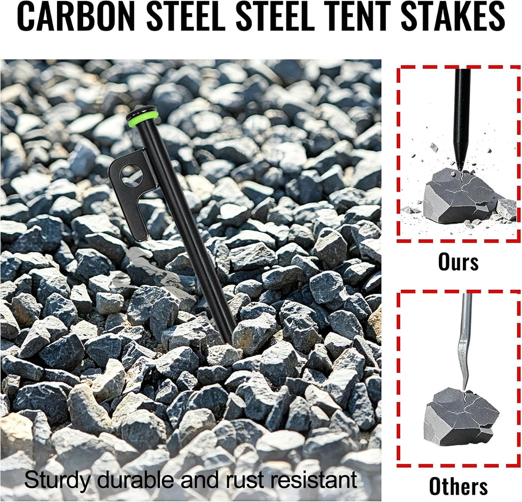 DESHIL 12 Pack Tent Stakes Heavy Duty Tent Stakes with Camping Hammers