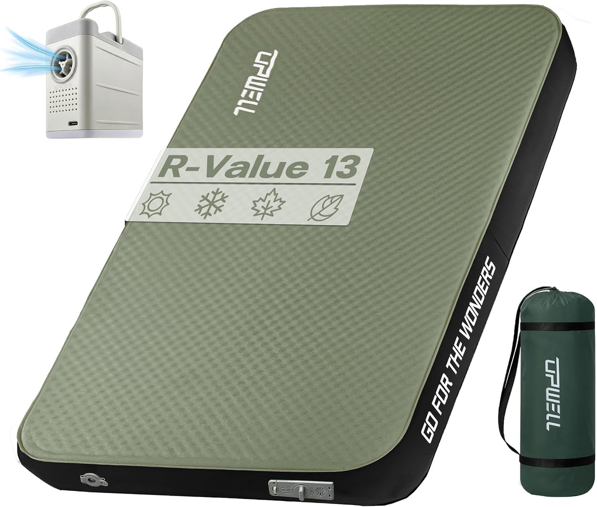 UPWELL Self Inflating Sleeping Pad 4.5" Thickness Camping Mattress with Solid Foam Double Sleeping Mat Portable Fast Inflation for Outdoor Mat Portable Roll Up，with air Pump