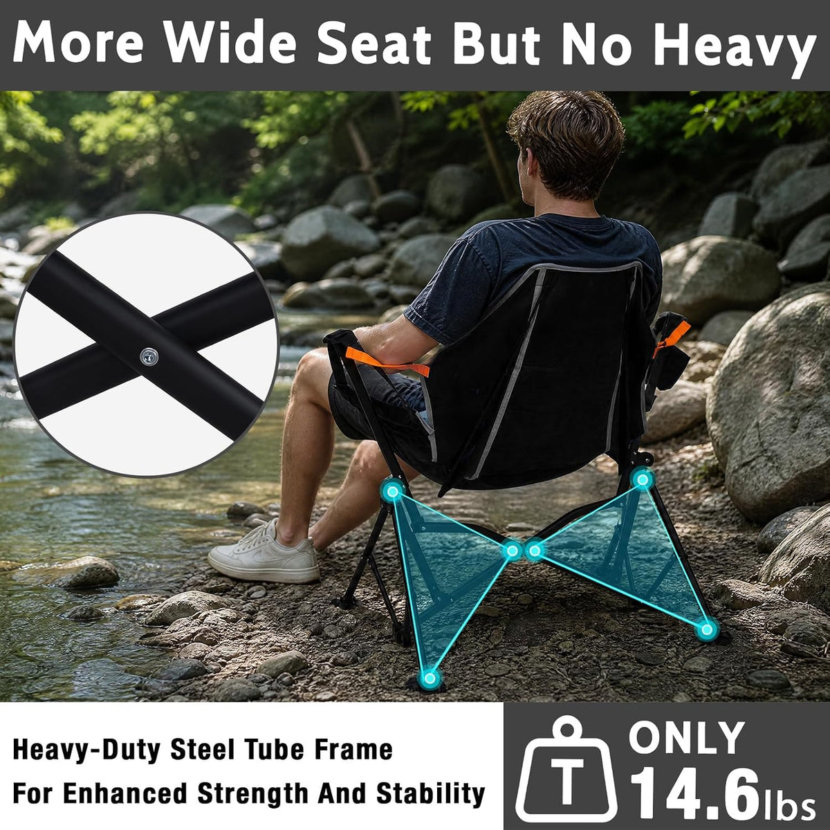 Romswi 1 Pcs Hammock Chair, Oversized Portable Folding Swinging Chair with Adjustable Back & Seat, Supports 440lbs for Outdoor, Patio, Lightweight Camp Chair Black (Without footrest)