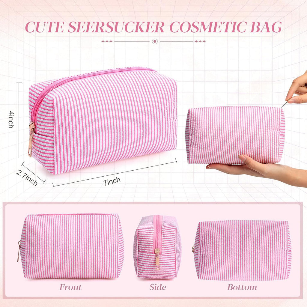 Sanwuta 20 Pcs Seersucker Cosmetic Bags Bulk, Striped Zippered,Bright