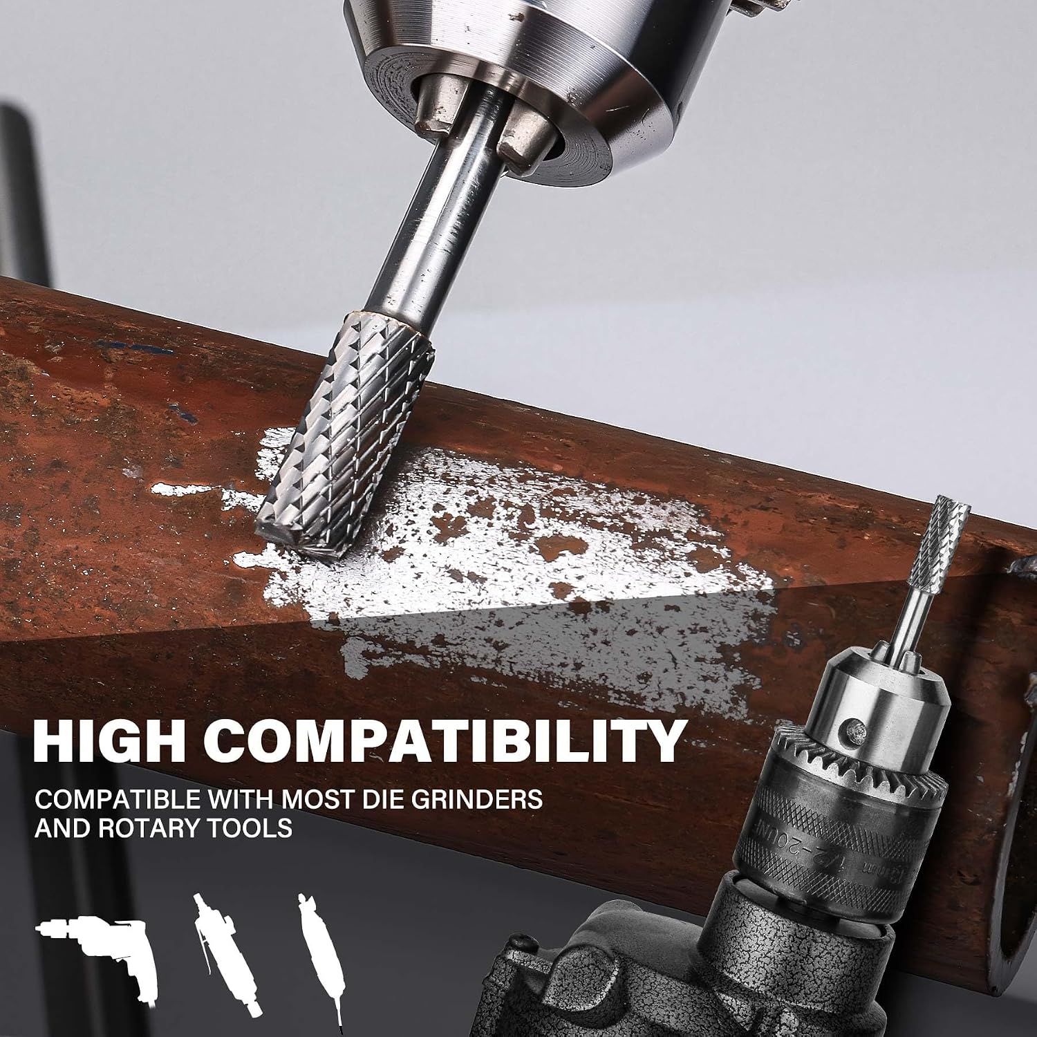 HAUTMEC Tungsten Carbide Rotary Burr Bit YG6, 1/4" Shank Double Cut Die Grinder Bit, Low Vibration Precision Rotary File for Metal Grinding, Engraving & Deburring (6MM Cylindrical Ball End), HT0198