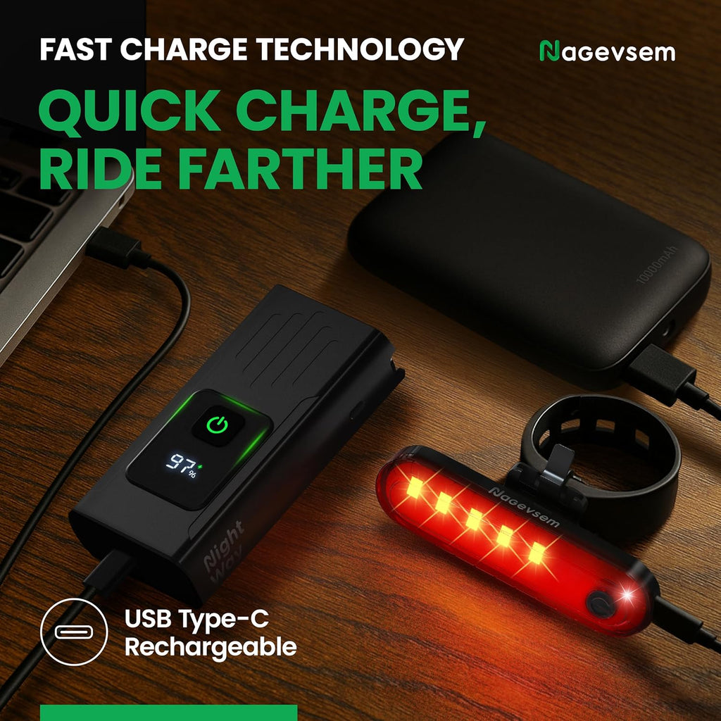 Bike Lights Front and Back for Night Riding, Rechargeable Bicycle Light Set