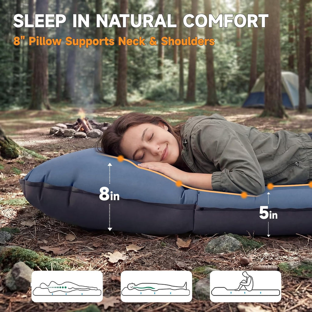 Camping Sleeping Pad, 5" Inflatable Sleeping Mat with Pillow
