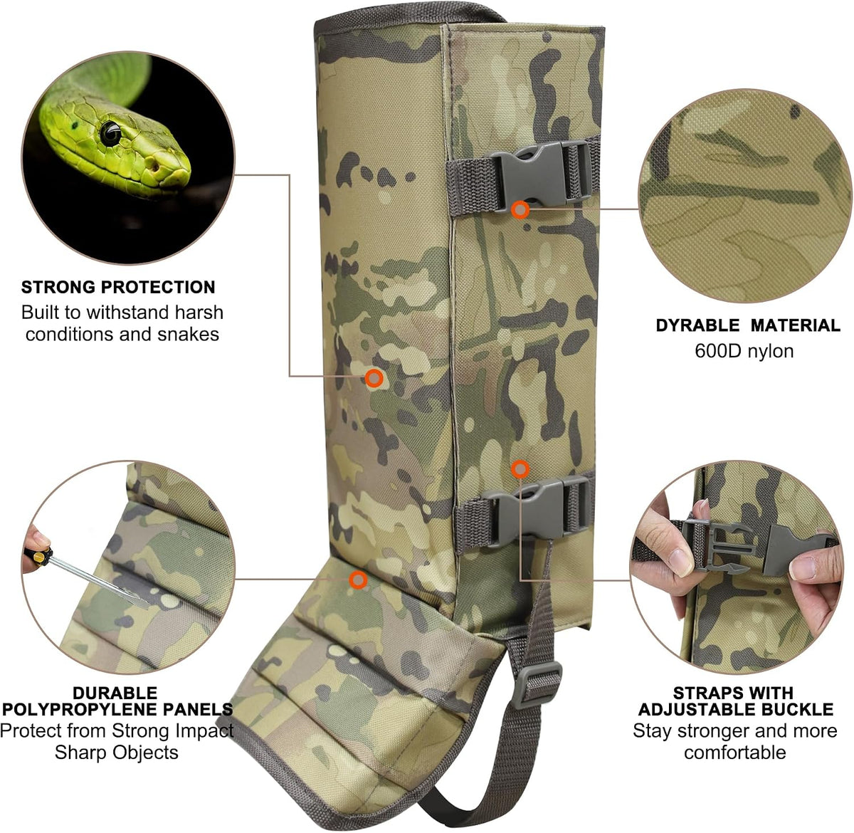 MDSTOP Snake Gaiters Leg Guards, Waterproof Snake Guards, Adjustable Snake Bite Protection for Lower Legs, Snake Chaps for Men & Women, Snake Proof Gaiters for Hunting,Outdoor and Farm Working