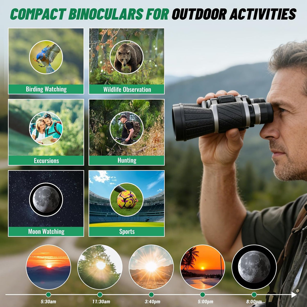 10x50 Binoculars with Independent Eyepiece Adjustment for Outdoor