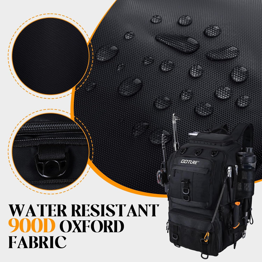 Goture 40L Black Fishing Tackle Backpack w/Cooler & fishing tackle boxes