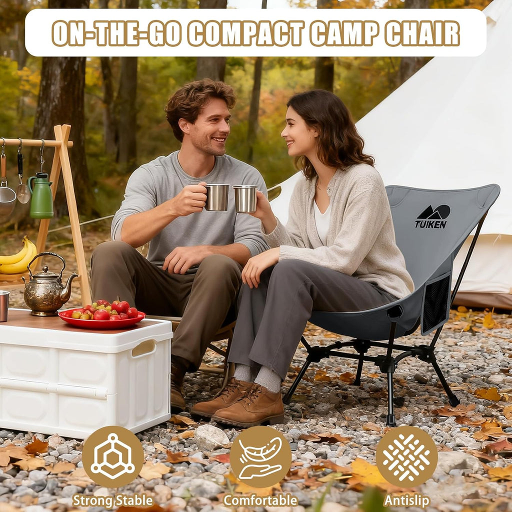 Ultralight Camping Chair Backpacking Chair, Portable Camp Chair with Cup Holder & Storage Bag, Lightweight Compact Folding Chair for Hiking, Travel, Picnic Mountaineering-Grey