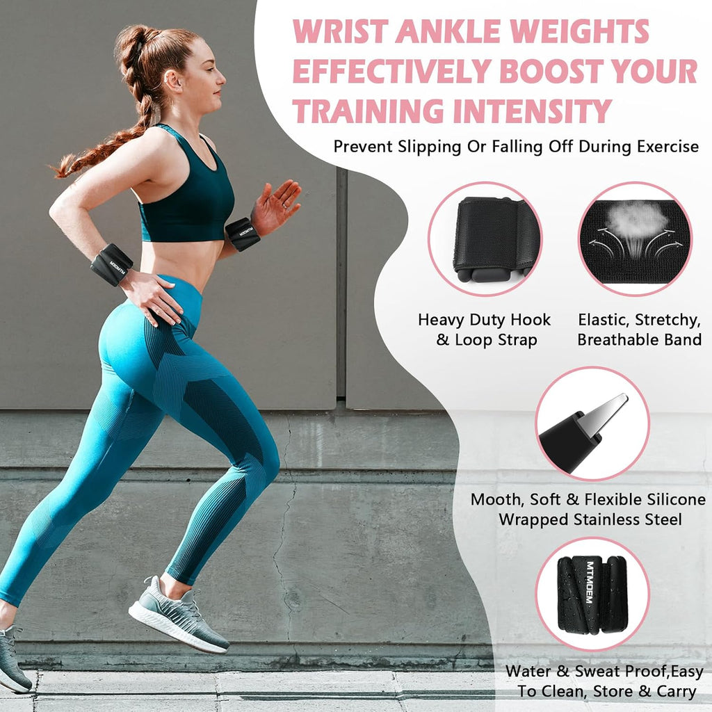 Ankle Weights for Women & Men, Adjustable Wrist & Ankle Weights 2 LB Each for Beginner & Pro, Soft Silicone Weighted Bangle for Walking, Pilates, Yoga, Running, Swimming, Arm & Leg Workouts (Set of 2)