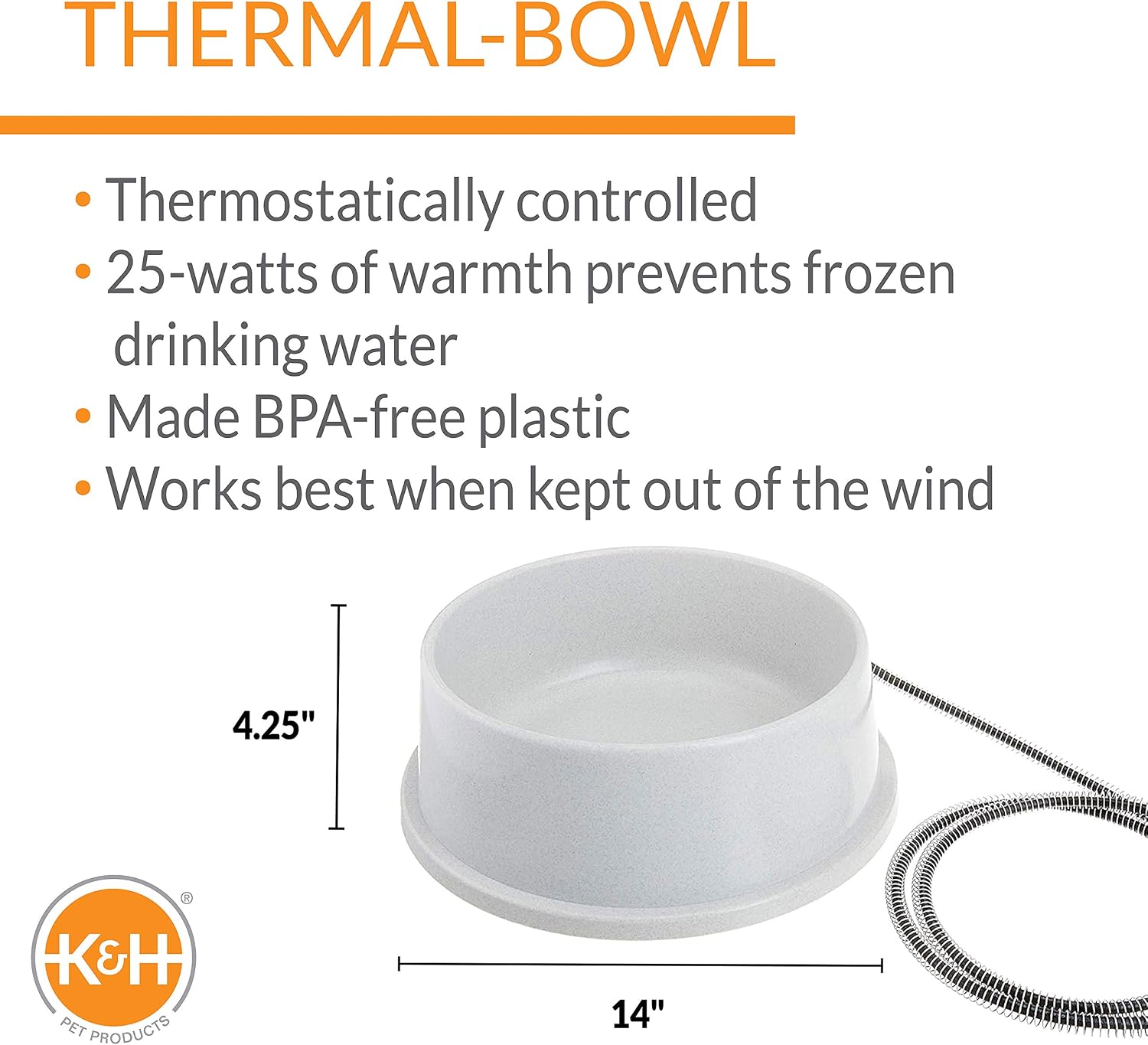 K&H Heated Water Bowl, Thermal-Bowl for Cats & Dogs, Safety Listed, 25W