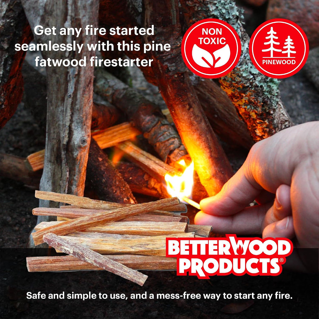 Better Wood Products 3 Pack Fatwood Fire Starter Sticks, Fireplace & Campfires, 50 Lbs