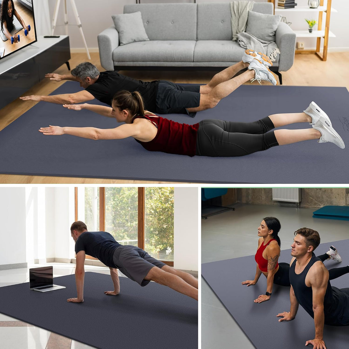 GymCope Large Exercise Mat for Home Workouts, 12x6/10x6/9x6/8x6/7x5/6x4 ft