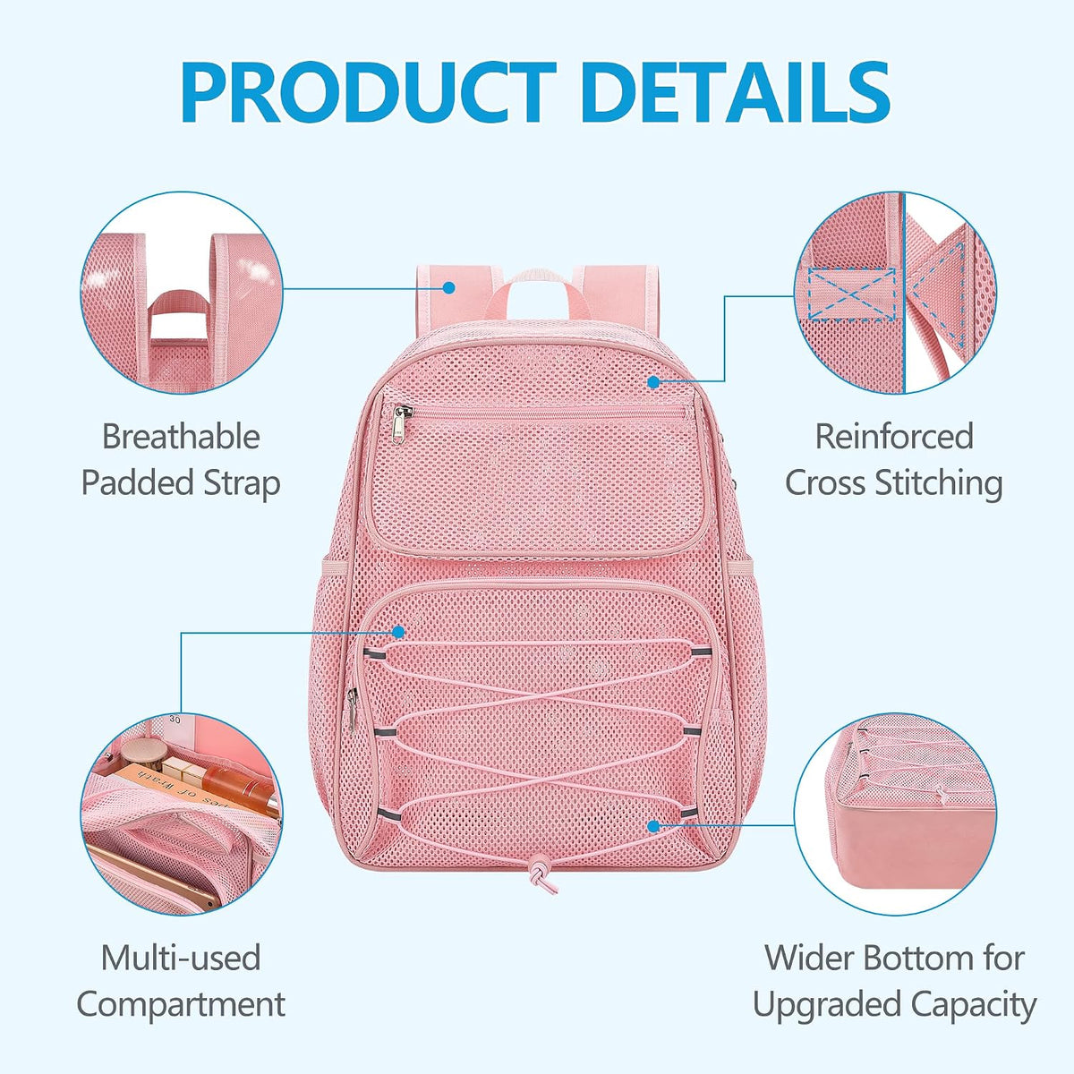 Paxiland Mesh Backpack Heavy Duty, 27L Large See Through Mesh Beach Bag