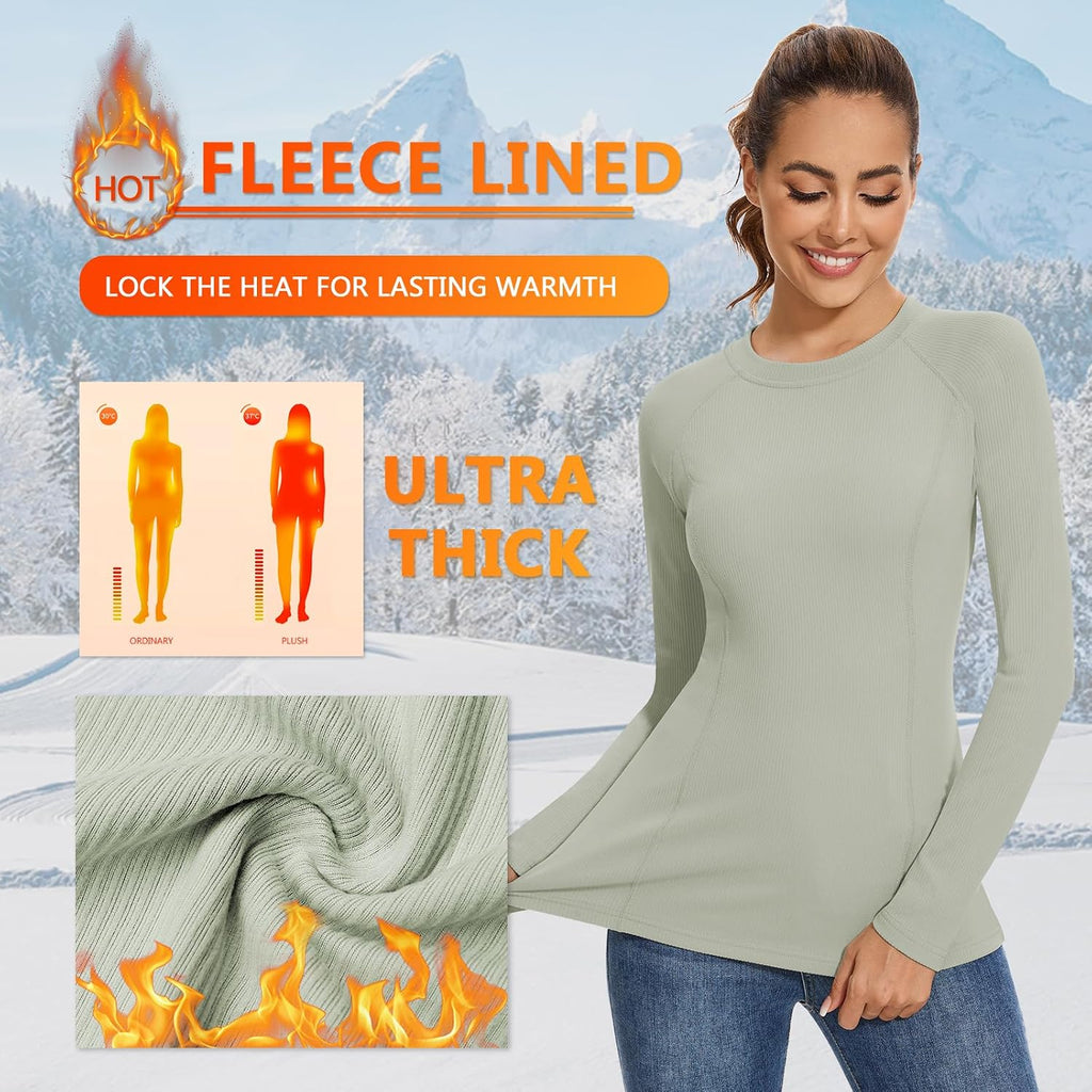WOWENY Thermal Shirts for Women Fleece Long Sleeve Base Layer Top Winter