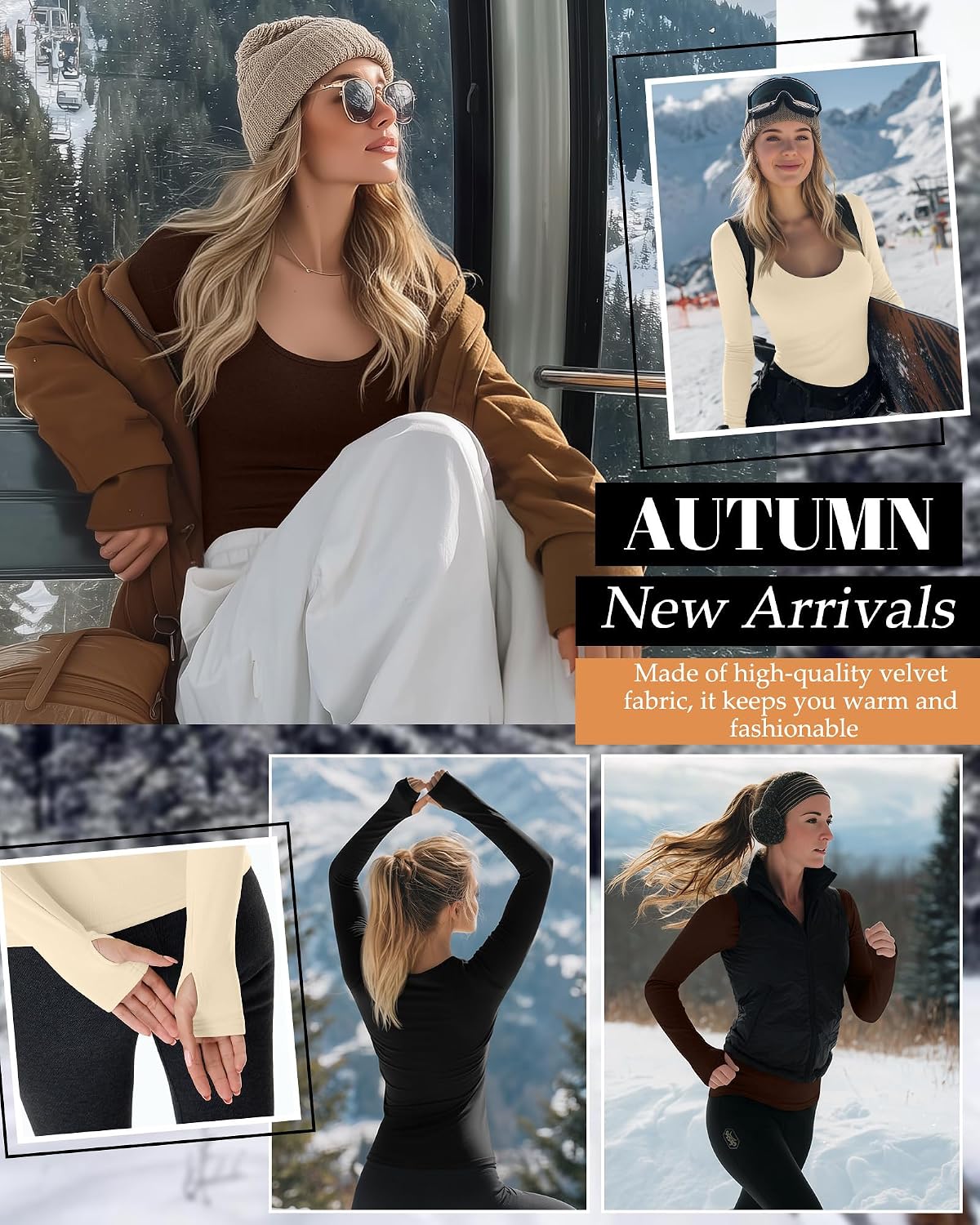 Riyiper 3 Pack Women's Thermal Long Sleeve Shirts Scoop Neck Top
