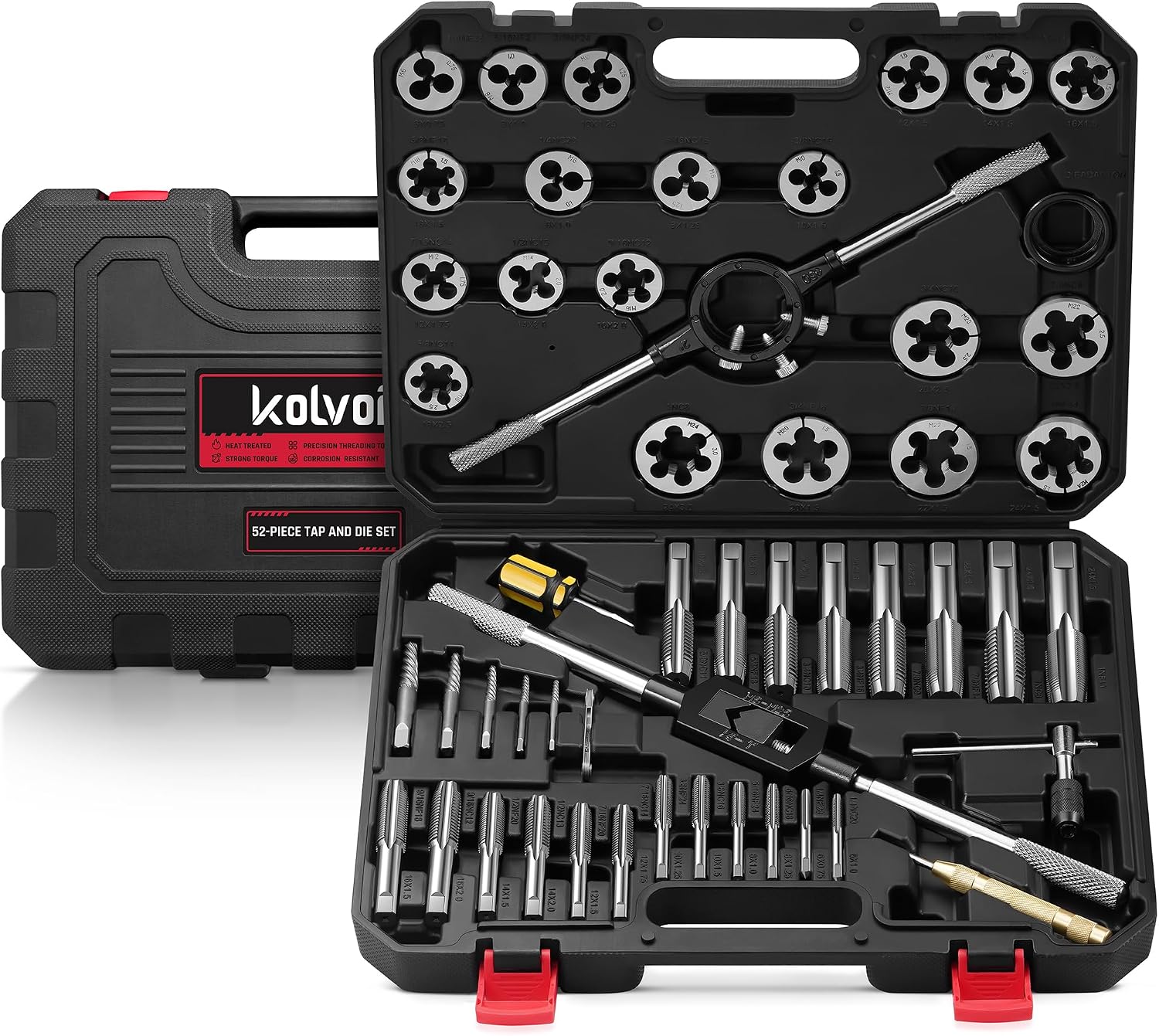 Kolvoii 81-Piece SAE Metric Tap and Die Set M3-M12#4-1/2", GCr15 Steel