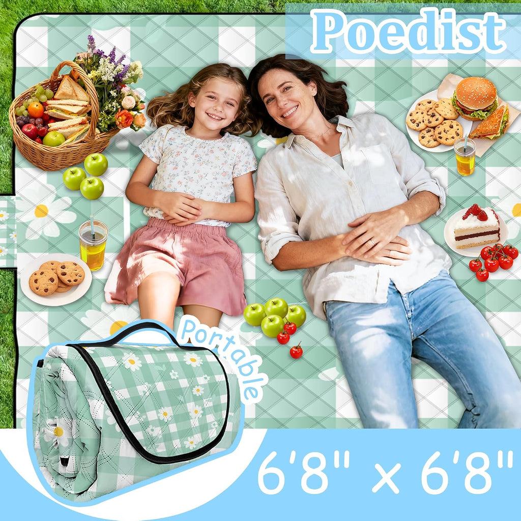 Extra Large Picnic Blanket Waterproof,80"x 80"Foldable Machine Washable Beach Blanket,Outdoor Blanket for 6-8 Adults,Suitable for Indoor Crawling,Park Beach,Camping,Hiking,Family Travel(Light green)