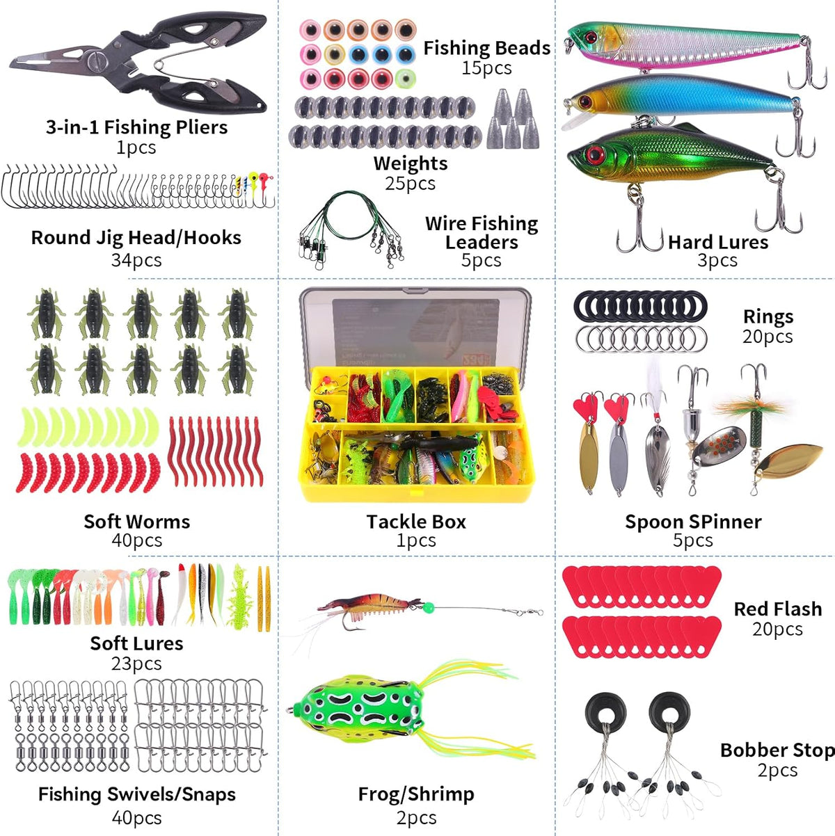 140/234PCS Fishing Lures Kit with Pliers, Fishing Gear Tackle Box Included Tackles, Bionic Baits,Spoon, Hooks, Weights Freshwater, Saltwater and Accessories for Men Women Kids