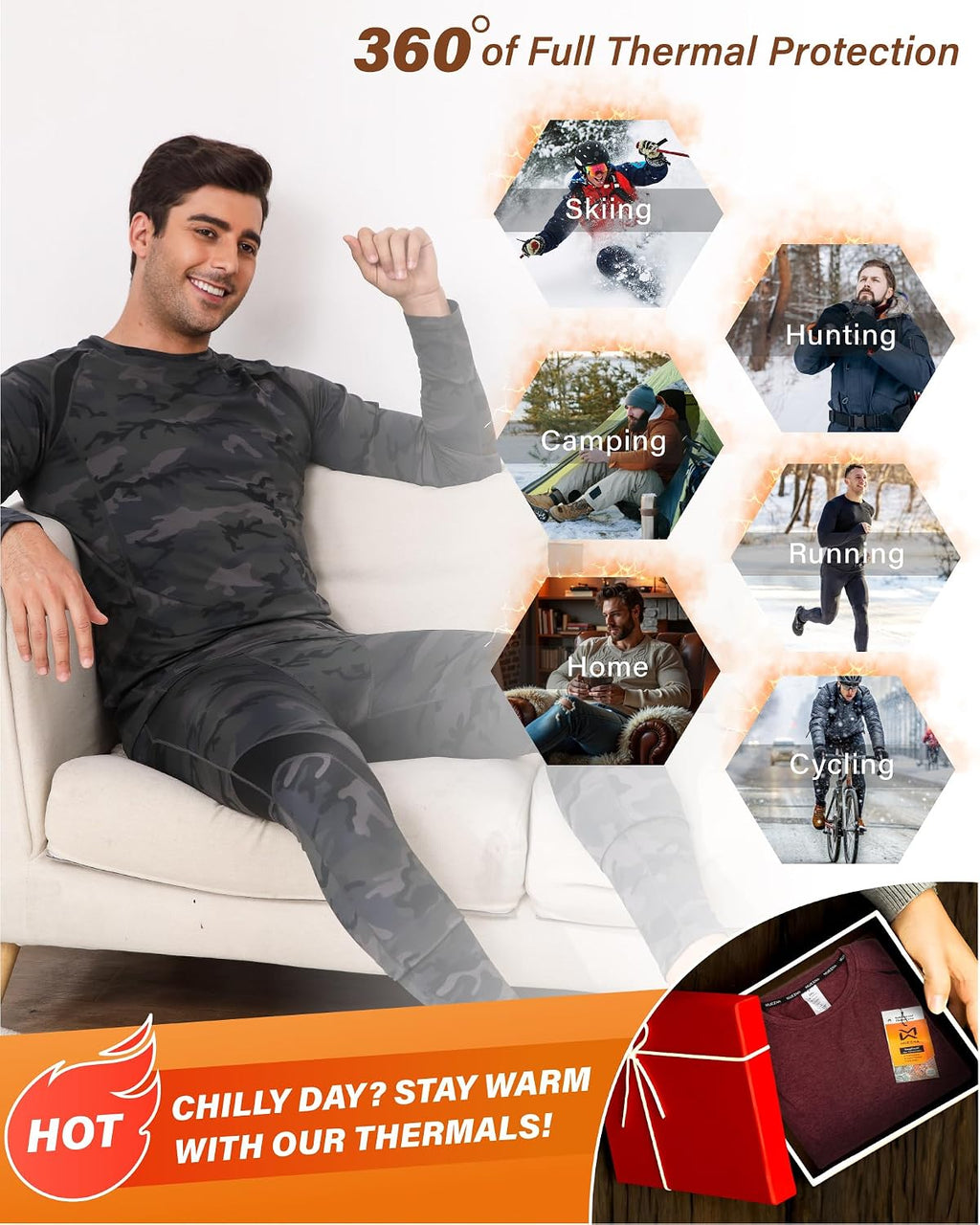Muezna Men's Thermal Top and Bottom Set Underwear Long Johns Base Layer