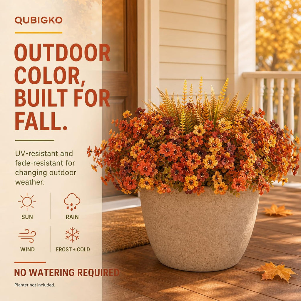 20 Bundles Artificial Fall Flowers for Outdoors, Front Porch Planter Decor