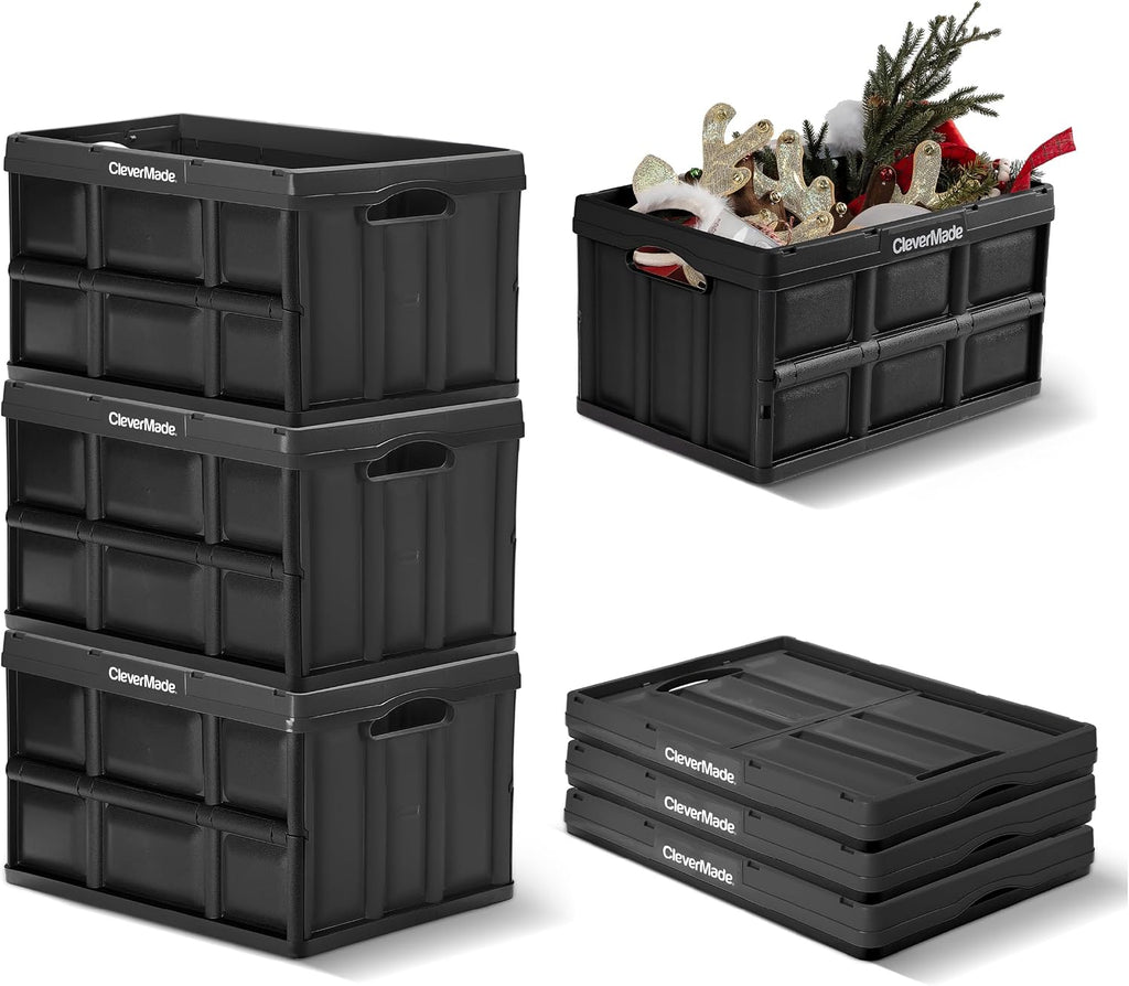 CleverMade Collapsible Storage Bin (100% Recycled) - 46L - Obsidian (3PK)