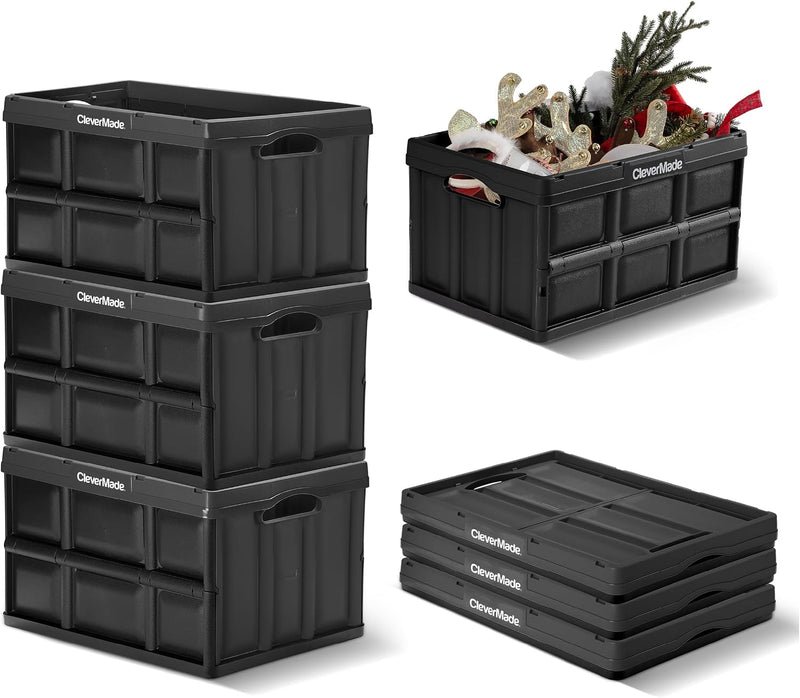 CleverMade Collapsible Storage Bin (100% Recycled) - 46L - Obsidian (3PK)