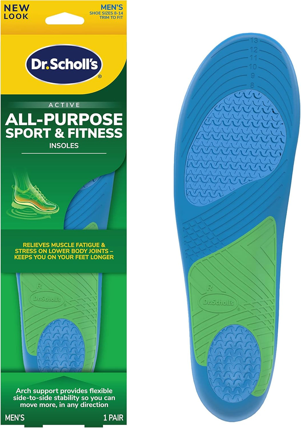 Dr. Scholl’s Sport Insoles, Superior Shock Absorption and Arch Support to Reduce Muscle Fatigue and Stress on Lower Body Joints for Men, Shoe Inserts Men Size 8-14