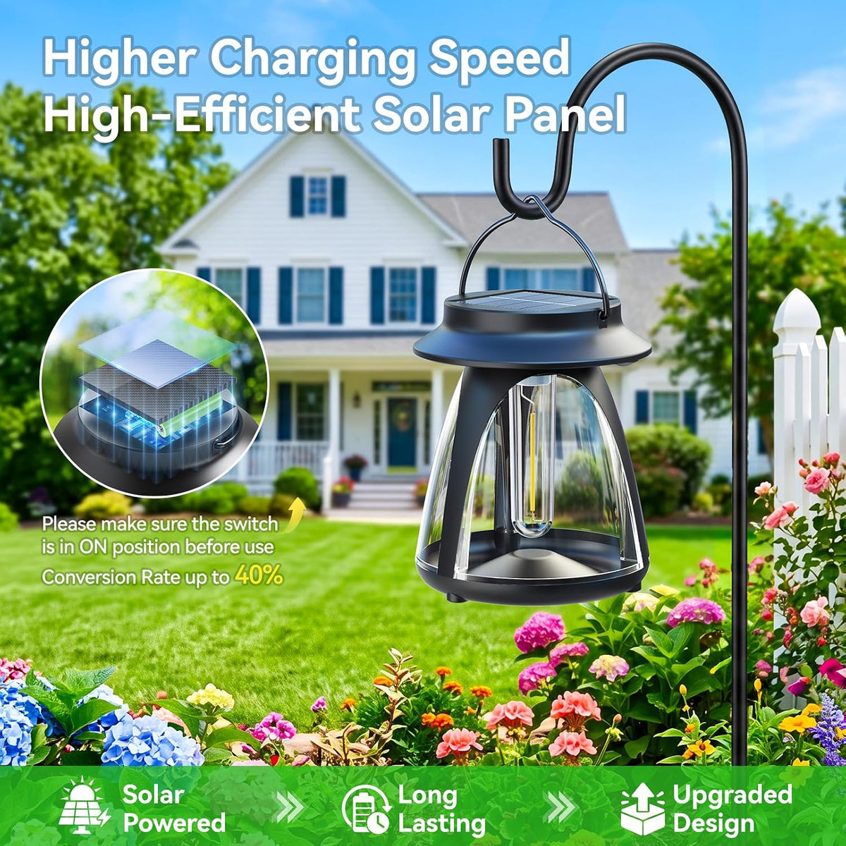 BUCASA Outdoor Hanging Solar Lanterns, IP65, 2 Brightness Modes, 4 Pack
