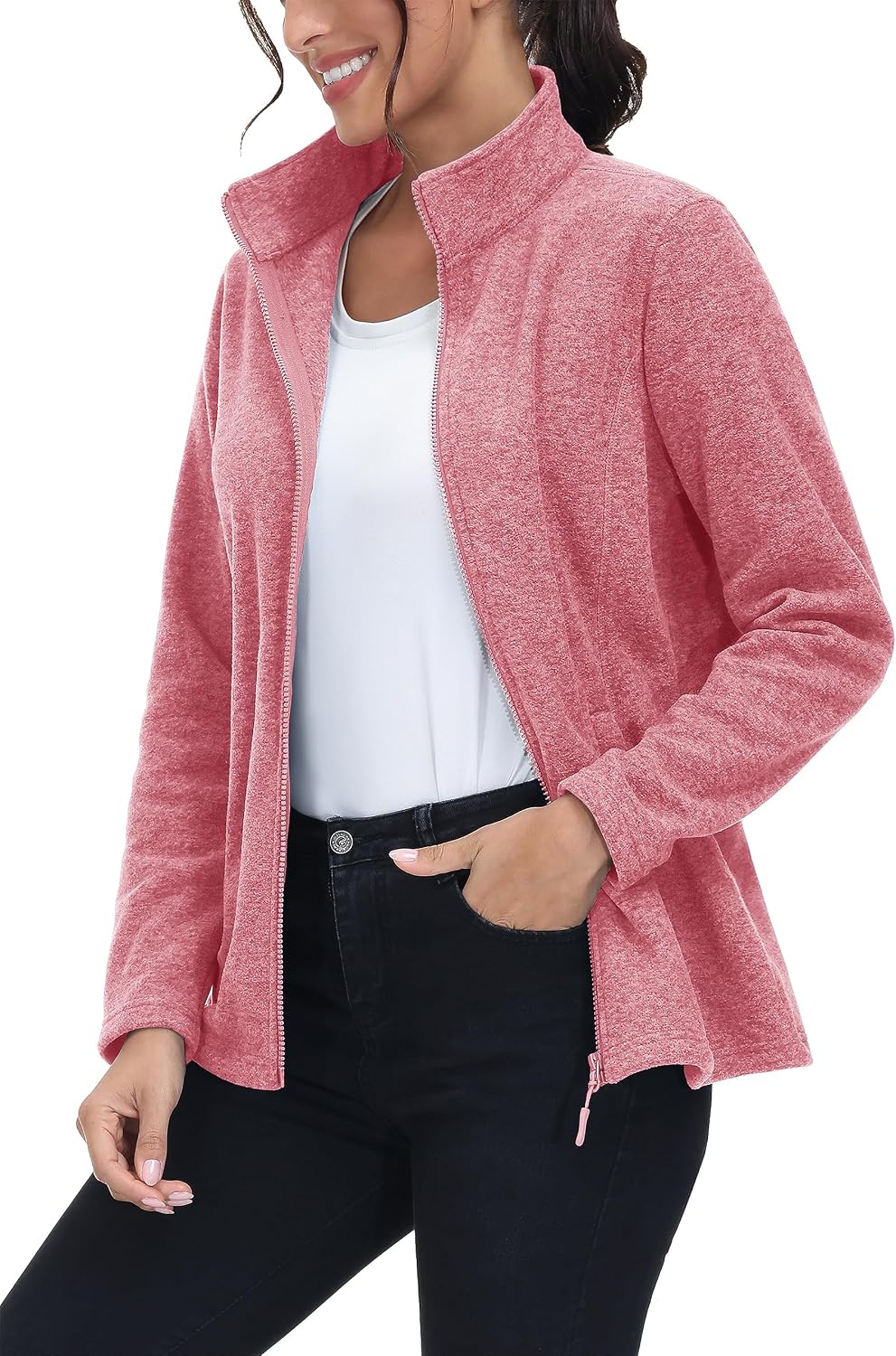 MAGCOMSEN Womens Fleece Zip Up Jacket with Pockets Lightweight Soft Coat