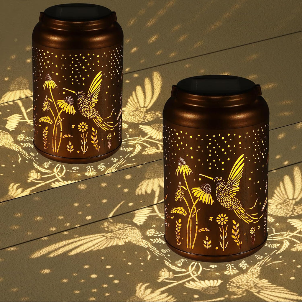 2 Pack Solar Lanterns Outdoor Waterproof Hummingbird Garden Decor