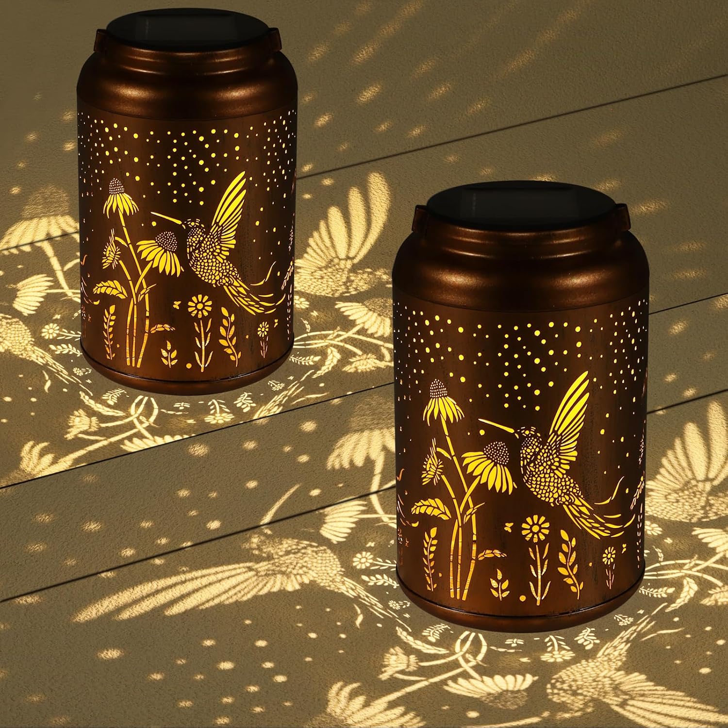 2 Pack Solar Lanterns Outdoor Waterproof Hummingbird Garden Decor