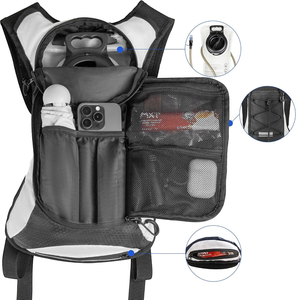 OUTSKIRT Hydration Backpack with 2L Water Bladder, Lightweight and Breathable Running Hydration Pack, Water Backpack for Hiking, Cycling, Trail Running, Marathons & Outdoor Adventures for Men Women