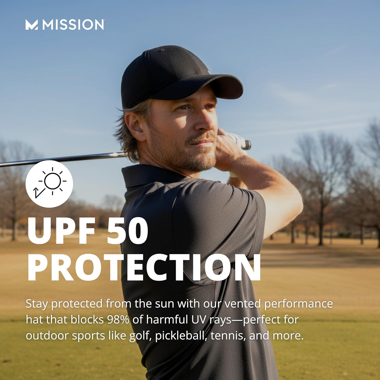 MISSION Cooling Vented Performance Hat Unisex Cap for Workouts, Golf & Running, Sweat & Water Activated Technology