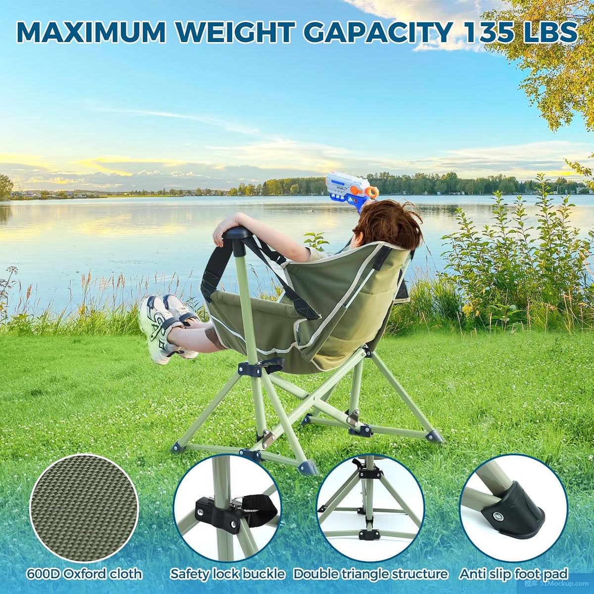 Kids Hammock Chair, Kids Camping Chair, Folding Chair, Green