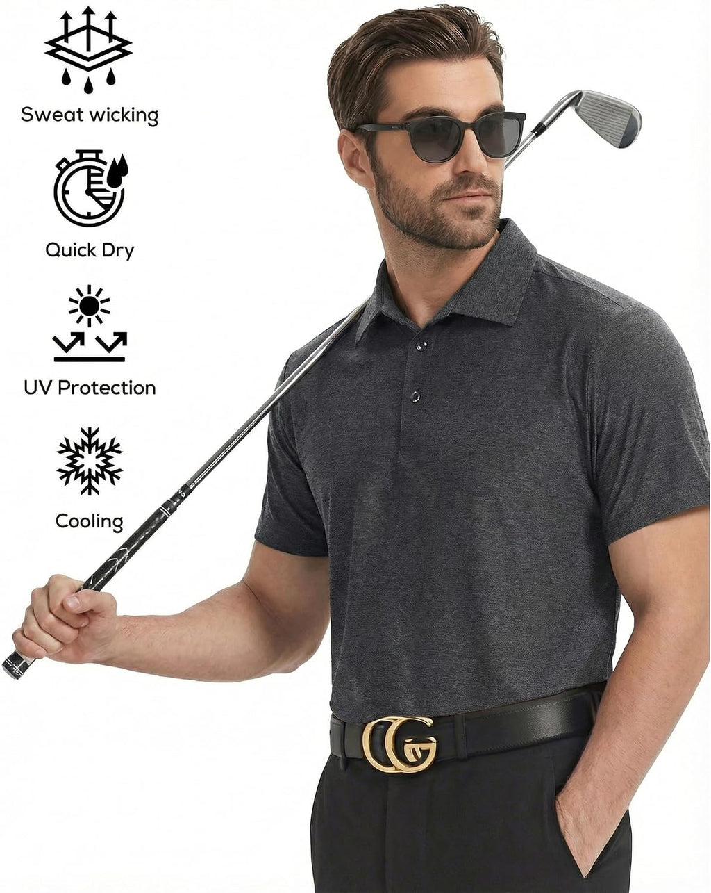 5 Pack Men's Polo Shirts Short Sleeve Golf T Shirt Performance Casual